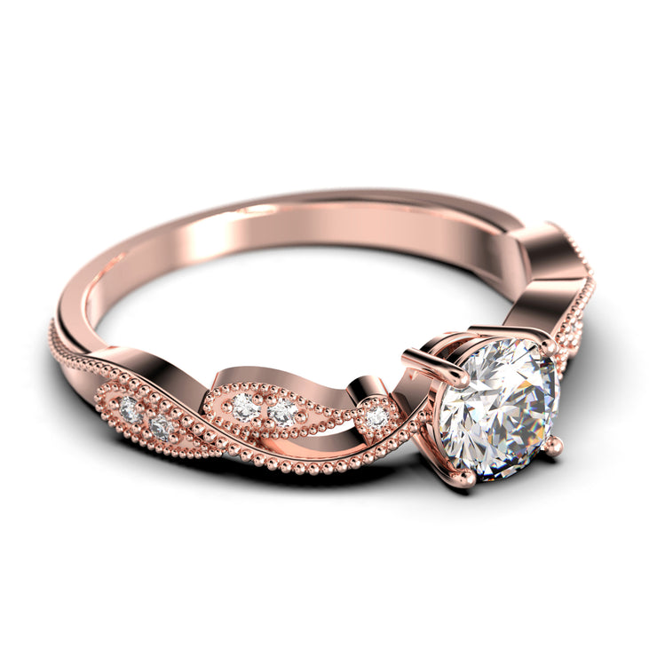 Dazzling Boho & Hippie 1.25 Carat Round Cut Diamond Moissanite Classic Inspired Engagement Ring, Unique Twist Band Wedding Ring In 10k/14k/18k gold Gift For Her