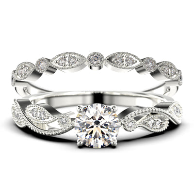 Dazzling 1.75 Carat Round Cut Diamond Moissanite Classic Inspired Engagement Ring, Unique Twist Band Wedding Ring In 925 Sterling Silver With 18K  Gold Plating, One Matching Band