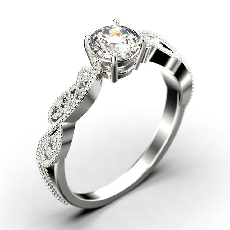 Dazzling Boho & Hippie 1.25 Carat Round Cut Diamond Moissanite Classic Inspired Engagement Ring, Unique Twist Band Wedding Ring In 10k/14k/18k gold Gift For Her