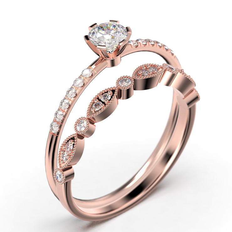 Dazzling Minimalist 1.05 Carat Classic Round Cut Diamond Moissanite Affordable Engagement Ring, Wedding Ring in10k/14k/18k Solid Gold, Minimal Woman Gift Idea, Bridal Set, Matching Band