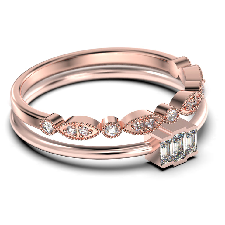 Dazzling 1.20 Carat Baguette Cut Trilogy Diamond Moissanite  Engagement Ring, Dainty Wedding Ring in 10k/14k/18k Solid Gold, Three Stone Ring, Promise Ring, Bridal Set, Matching Band