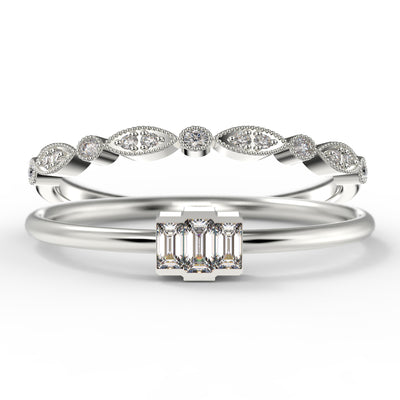 Dazzling 1.20 Carat Baguette Cut Trilogy Diamond Moissanite  Engagement Ring, Dainty Wedding Ring in 10k/14k/18k Solid Gold, Three Stone Ring, Promise Ring, Bridal Set, Matching Band