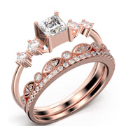 Anniversary Ring Minimalist 1.75 Carat Princess Cut Diamond Moissanite Engagement Ring, Dainty Wedding Ring in 10k/14k/18k Solid Gold, Promise Ring, Trio Set, Matching Band