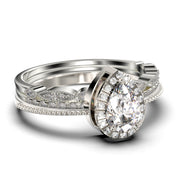 Art deco
 2.25 Carat Vintage Pear Cut Diamond Moissanite Engagement Ring Set, Wedding Ring in 10k/14k/18k Solid Gold, Gift For Her Promise Ring Anniversary Ring