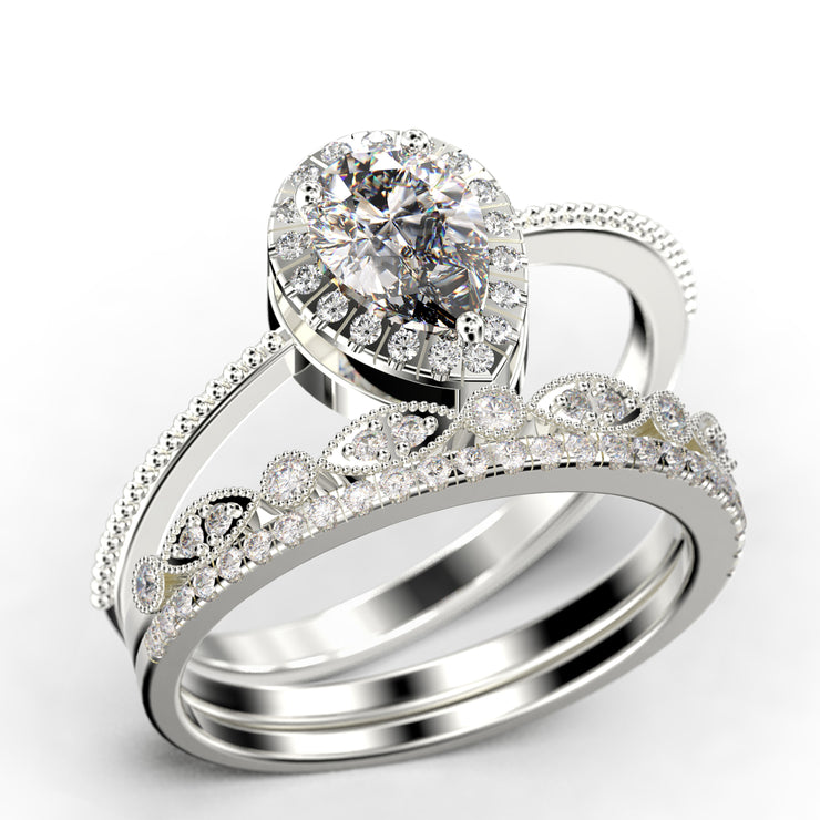 Art deco
 2.25 Carat Vintage Pear Cut Diamond Moissanite Engagement Ring Set, Wedding Ring in 10k/14k/18k Solid Gold, Gift For Her Promise Ring Anniversary Ring
