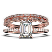 Art deco
 2.50 Carat Emerald Cut Diamond Moissanite Engagement Ring Set, Wedding Ring in 10k/14k/18k Solid Gold, Feminine Gift, Promise Ring, Anniversary Gift