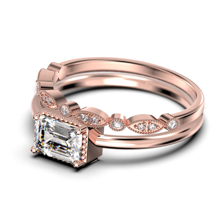Minimalist 1.50 Carat Emerald
 Cut Diamond Moissanite Engagement Ring, Wedding Ring in 10k/14k/18k Solid Gold, Gift For Her, Promise Ring, Anniversary Ring, Bridal Rings Set