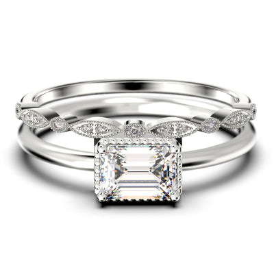 Minimalist 1.50 Carat Emerald
 Cut Diamond Moissanite Engagement Ring, Wedding Ring in 10k/14k/18k Solid Gold, Gift For Her, Promise Ring, Anniversary Ring, Bridal Rings Set