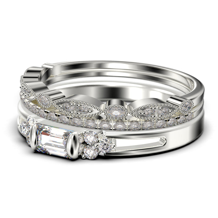Classic Minimalist 2.00 Carat Baguette Cut Diamond Moissanite Engagement Ring, Split shank Wedding Ring in 10k/14k/18k Solid Gold,  Promise Ring, Anniversary Ring, Trio Rings Set