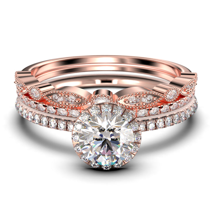 Dainty Art Deco
 2.50 Carat Round Cut Diamond Moissanite Moissanite Engagement Ring, Wedding Ring in 10k/14k/18k Solid Gold,  Trio Set, Promise Ring
