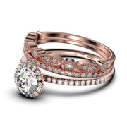 Dainty Art Deco
 2.50 Carat Round Cut Diamond Moissanite Moissanite Engagement Ring, Wedding Ring in 10k/14k/18k Solid Gold,  Trio Set, Promise Ring