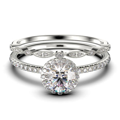 Dainty Art Deco
 2.00 Carat Round Cut Diamond Moissanite Moissanite Engagement Ring, Wedding Ring in 10k/14k/18k Solid Gold,  Bridal Set, Promise Ring