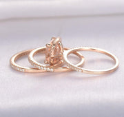 Sale 2 carat Morganite Trio Wedding Bridal Ring Set in 10k Rose Gold with One Engagement Ring and 2 Wedding Bands