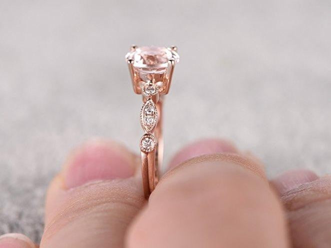 Sale Antique Design 1.25 Carat Peach Pink Morganite and Diamond Engagement Ring in 10k Rose Gold Jewelry