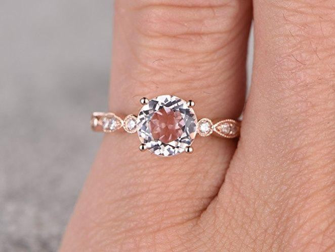 Sale Antique Design 1.25 Carat Peach Pink Morganite and Diamond Engagement Ring in 10k Rose Gold Jewelry