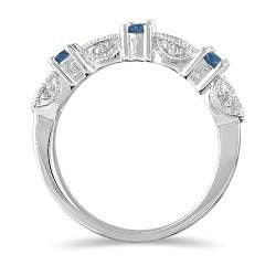 Sapphire and Moissanite Diamond Wedding Ring Band in White Gold