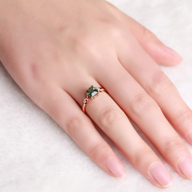 Unique 1.50 Carat Emerald and Moissanite Diamond Infinity Engagement Ring in Yellow Gold