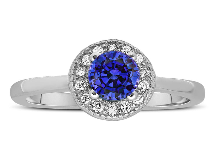 Unique 1.50 Carat Halo Sapphire and Moissanite Diamond Engagement Ring in White Gold