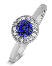 Unique 1.50 Carat Halo Sapphire and Moissanite Diamond Engagement Ring in White Gold