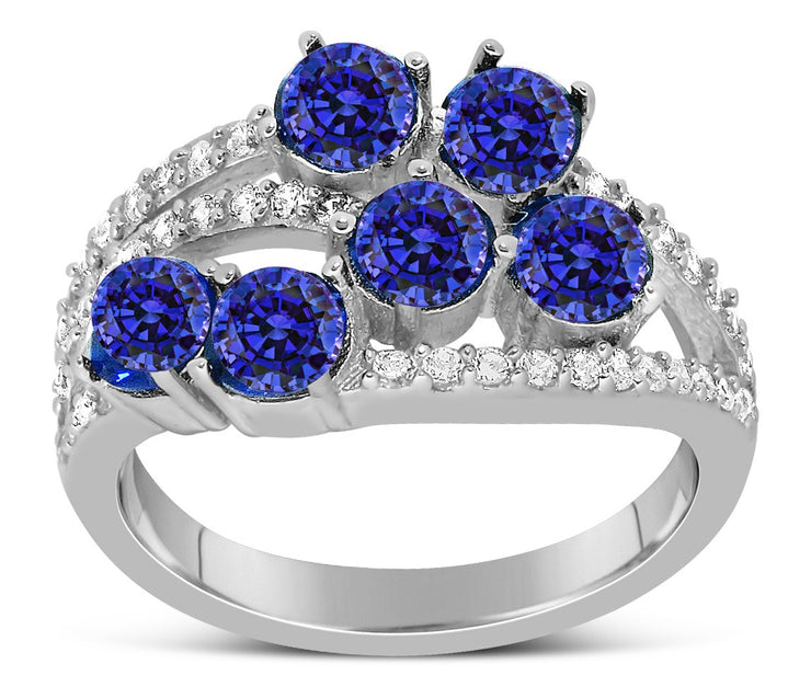 Unique 2 Carat blue Sapphire and Moissanite Diamond Ring for Women