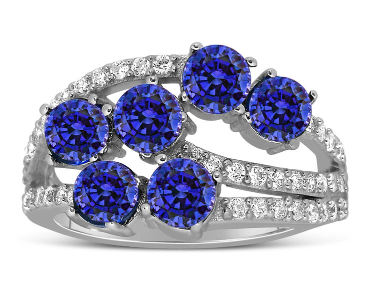 Unique 2 Carat blue Sapphire and Moissanite Diamond Ring for Women