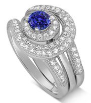 Unique and Luxurious, 2 Carat Designer Sapphire and Moissanite Diamond Wedding Ring Set in White Gold