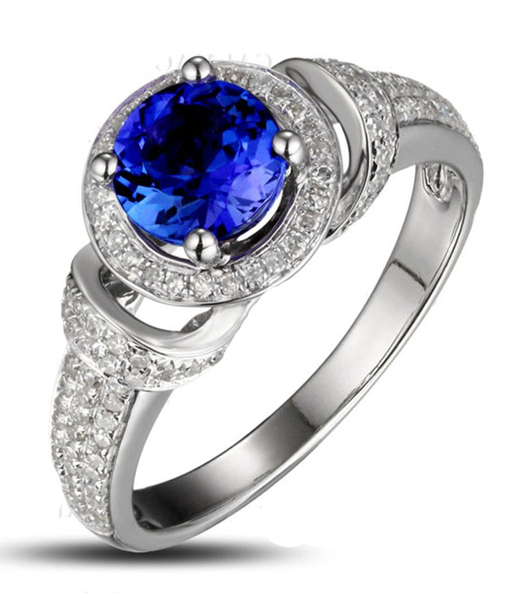 Vintage 1.50 Carat Blue Sapphire and Moissanite Diamond Art Nouveau Engagement Ring in 10k White Gold