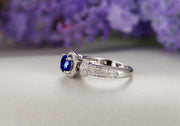 Vintage 1.50 Carat Blue Sapphire and Moissanite Diamond Art Nouveau Engagement Ring in 10k White Gold