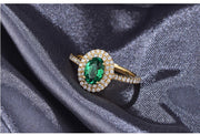 Vintage 2 Carat Emerald and Moissanite Diamond Double Halo Engagement Ring in Yellow Gold
